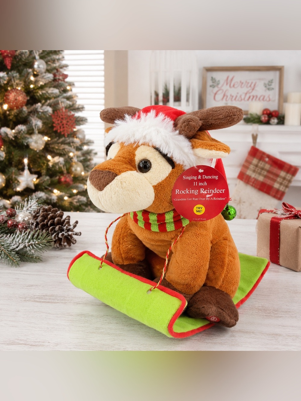 11" Singing Dancing Rocking Reindeer Grandma Got Run Over Christmas Animated